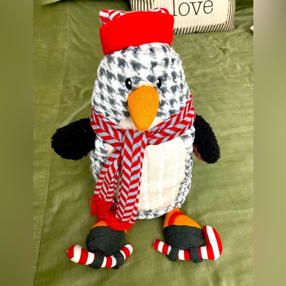 Pier 1 Imports 13” Holiday Ice Skate Stuffed Penguin Plush Houndstooth OSP
